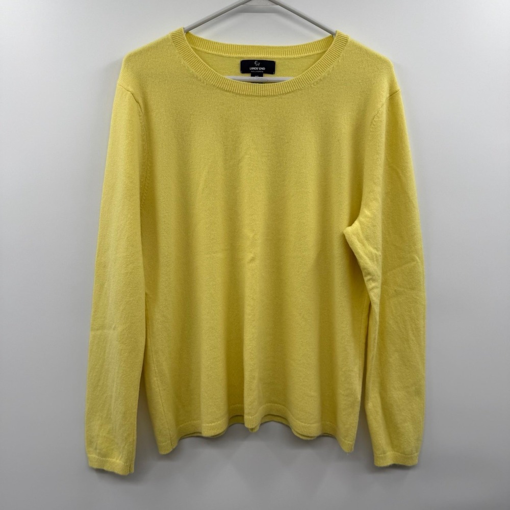 Lands' End 100% Cashmere Crewneck Sweater Womens XL 18 Yellow Long Sleeve